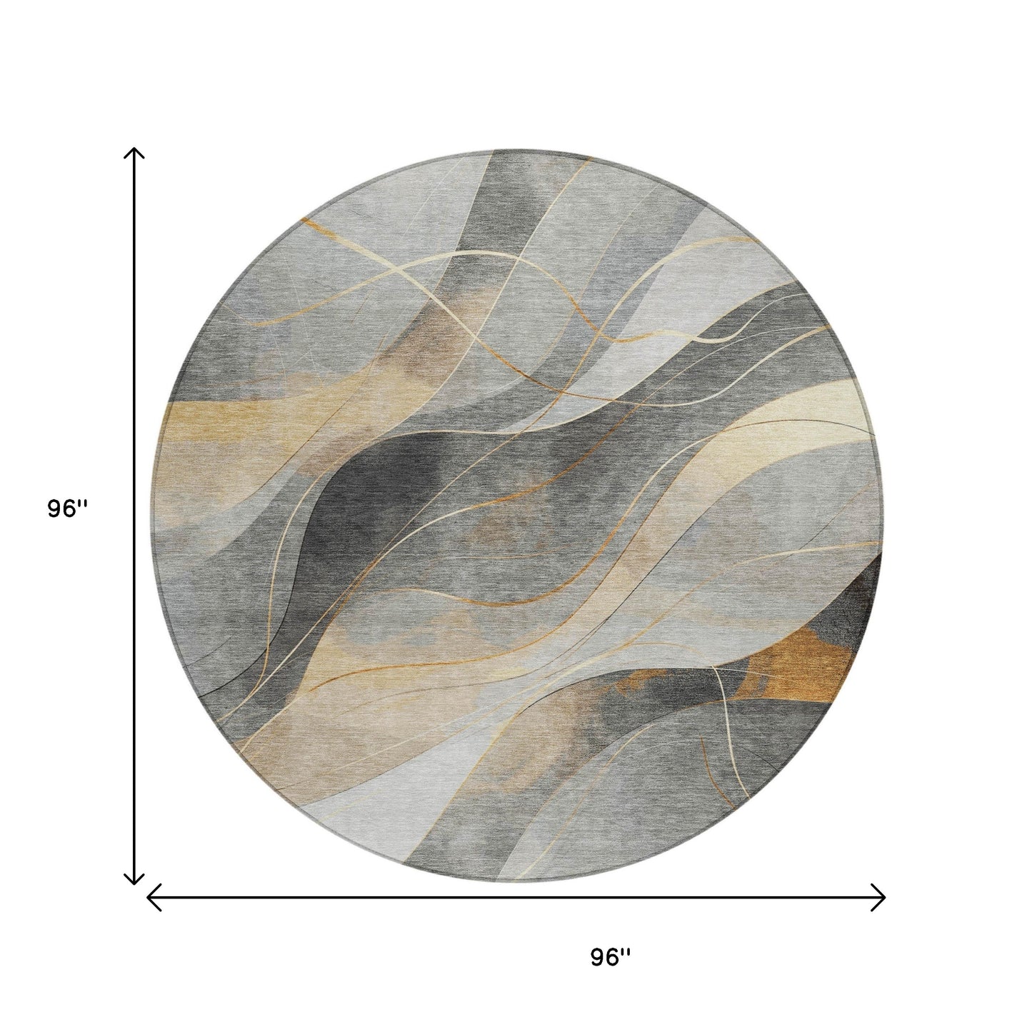 8' Gray Silver And Rust Round Abstract Washable Indoor Outdoor Area Rug