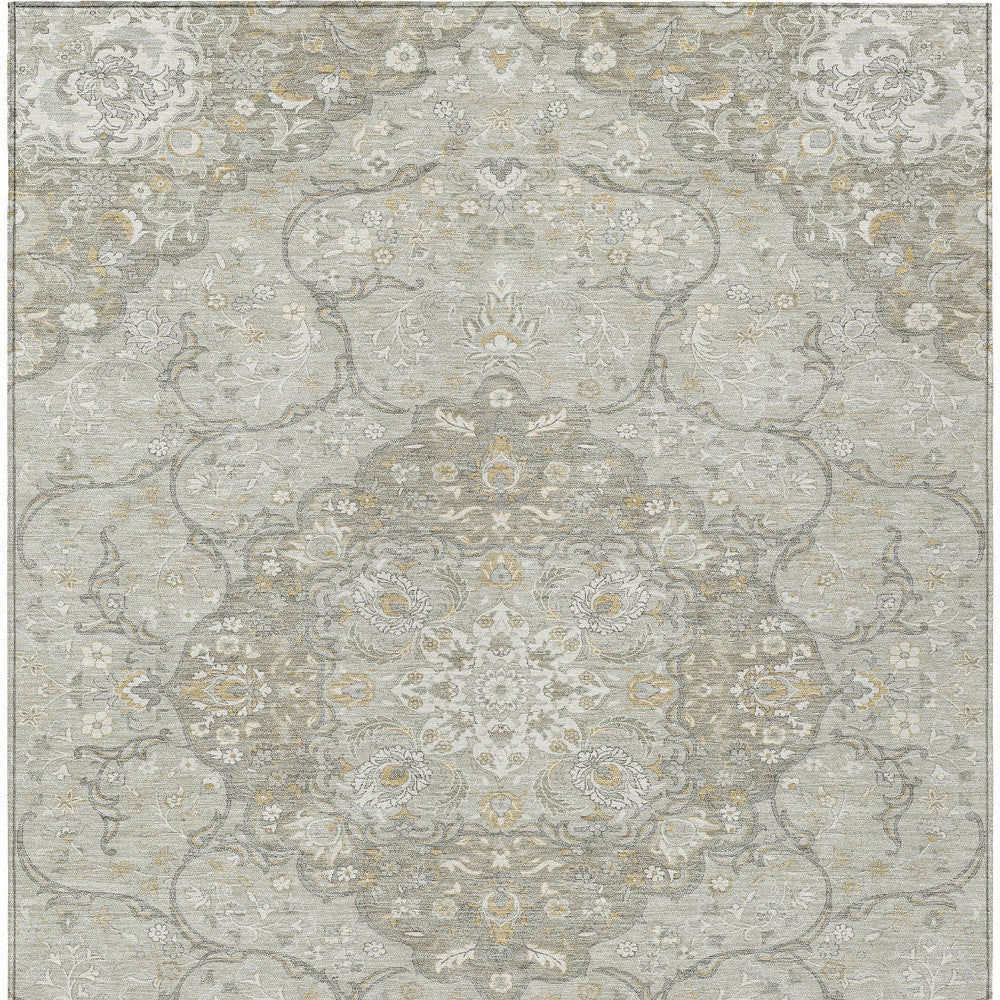 9' X 12' Taupe And Ivory Medallion Washable Indoor Outdoor Area Rug