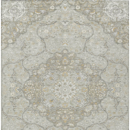 9' X 12' Taupe And Ivory Medallion Washable Indoor Outdoor Area Rug
