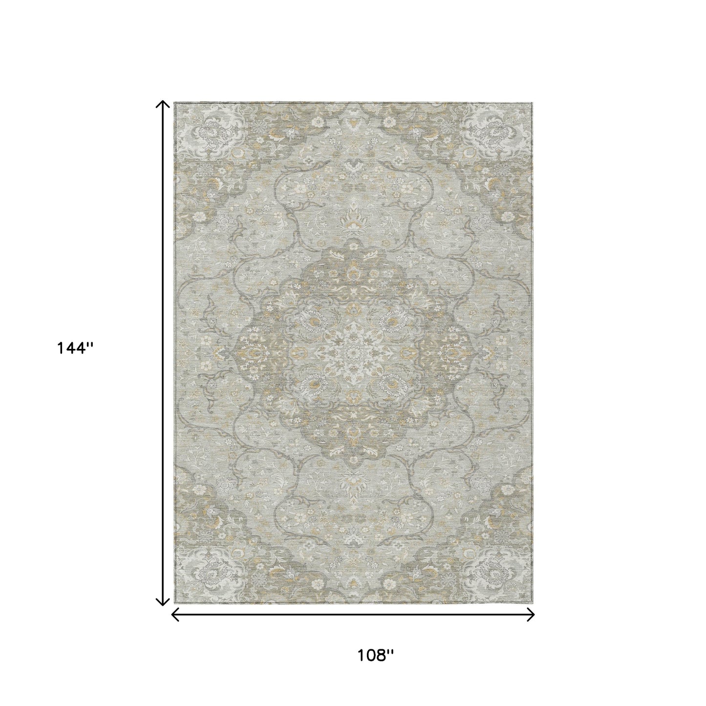 9' X 12' Taupe And Ivory Medallion Washable Indoor Outdoor Area Rug