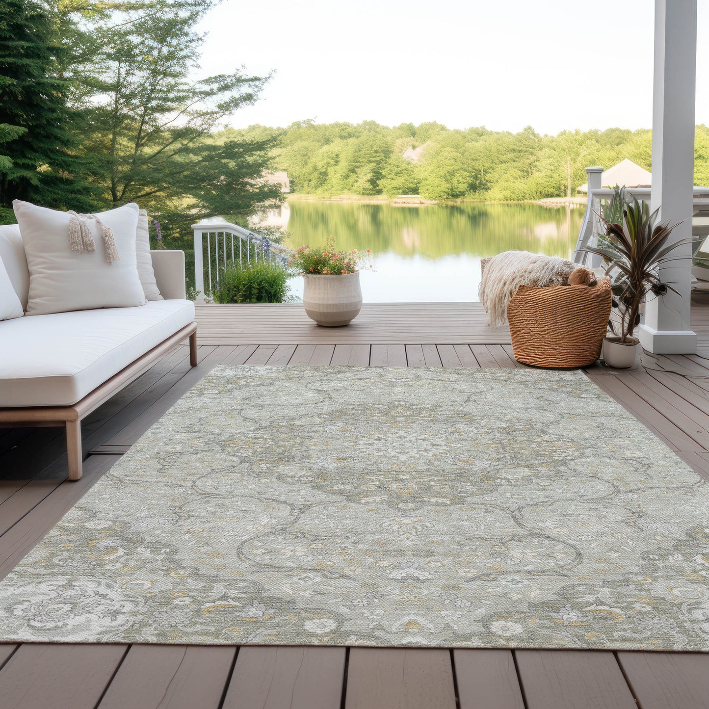 9' X 12' Taupe And Ivory Medallion Washable Indoor Outdoor Area Rug