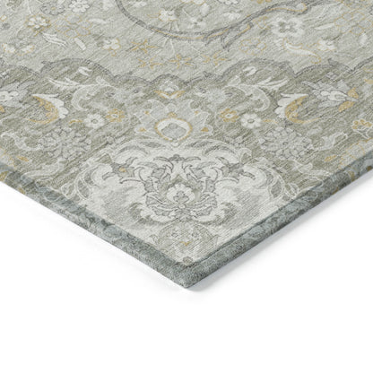 9' X 12' Taupe And Ivory Medallion Washable Indoor Outdoor Area Rug