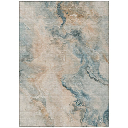 8' X 10' Teal Blue Coral And Ivory Abstract Washable Indoor Outdoor Area Rug