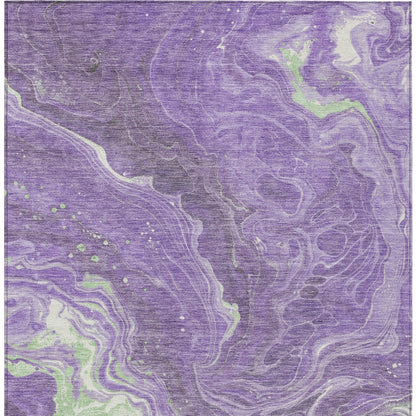 9' X 12' Purple Mint Green And Ivory Abstract Washable Indoor Outdoor Area Rug
