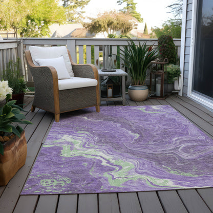 9' X 12' Purple Mint Green And Ivory Abstract Washable Indoor Outdoor Area Rug