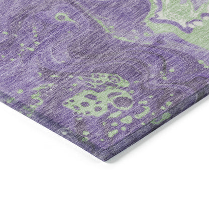 9' X 12' Purple Mint Green And Ivory Abstract Washable Indoor Outdoor Area Rug