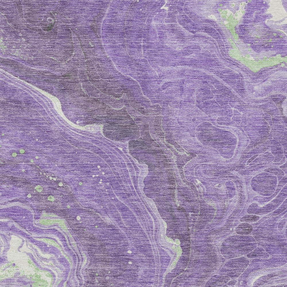 9' X 12' Purple Mint Green And Ivory Abstract Washable Indoor Outdoor Area Rug