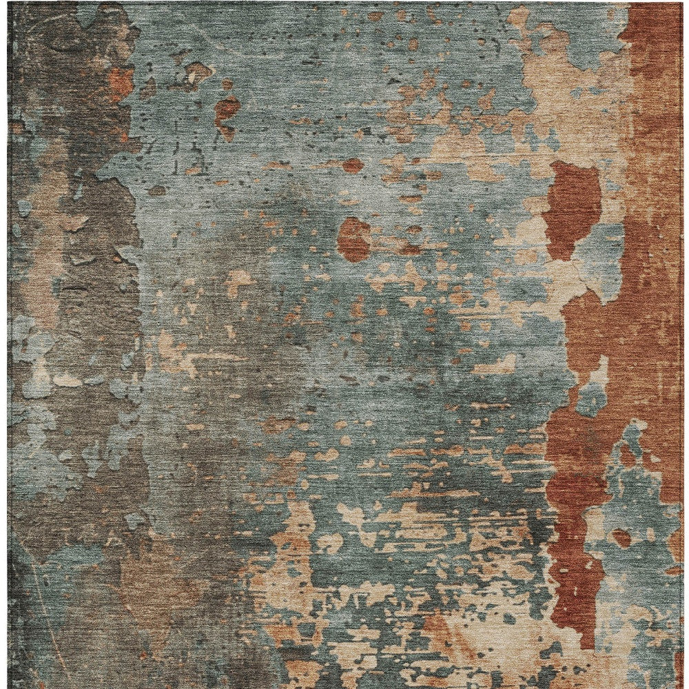 8' X 10' Pale Aqua Copper And Beige Abstract Washable Indoor Outdoor Area Rug