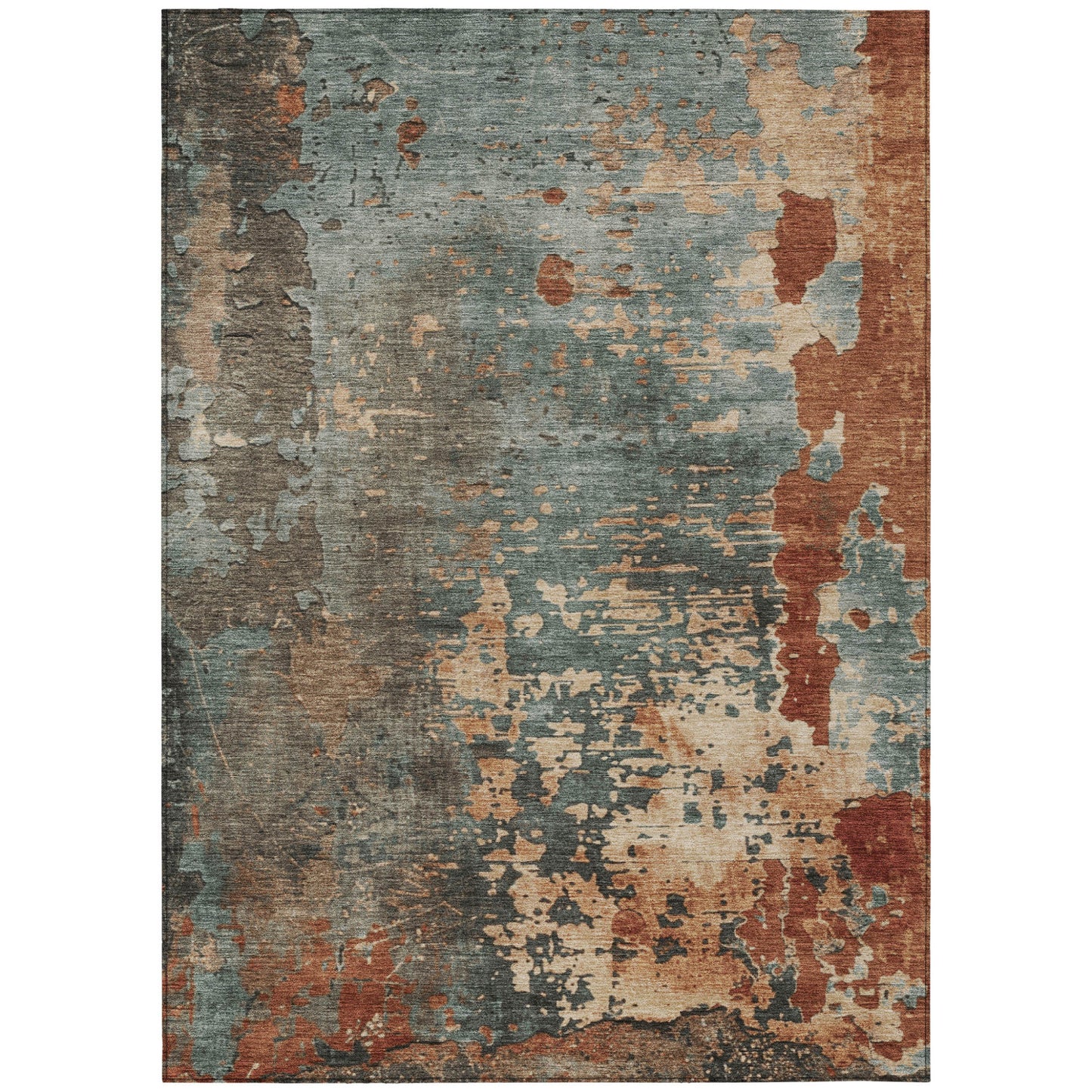 8' X 10' Pale Aqua Copper And Beige Abstract Washable Indoor Outdoor Area Rug