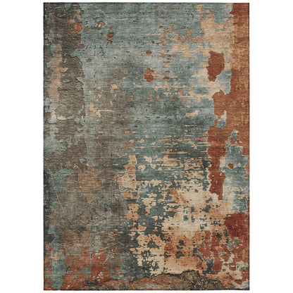 8' X 10' Pale Aqua Copper And Beige Abstract Washable Indoor Outdoor Area Rug