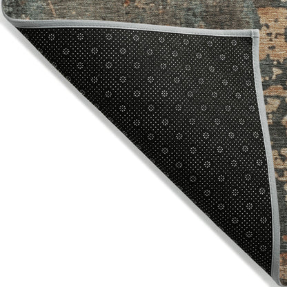 8' X 10' Pale Aqua Copper And Beige Abstract Washable Indoor Outdoor Area Rug