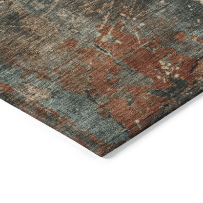 8' X 10' Pale Aqua Copper And Beige Abstract Washable Indoor Outdoor Area Rug