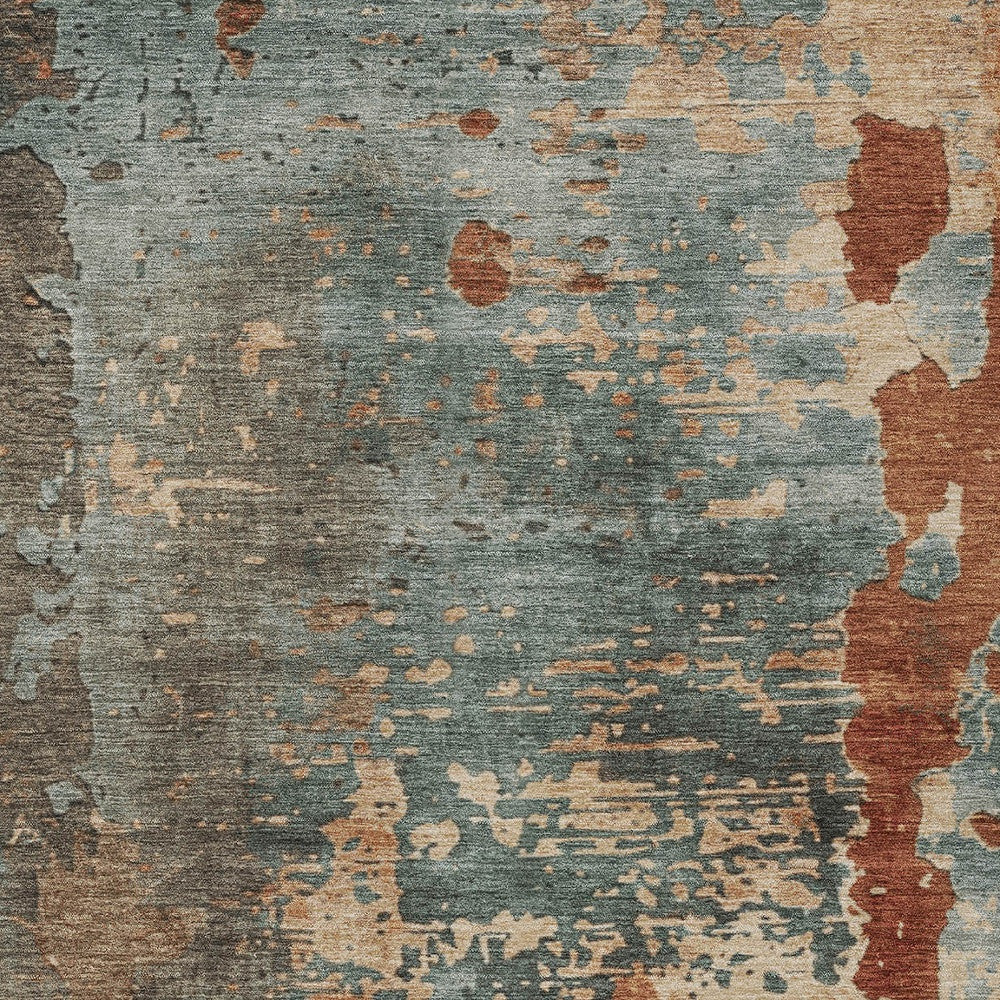 8' X 10' Pale Aqua Copper And Beige Abstract Washable Indoor Outdoor Area Rug