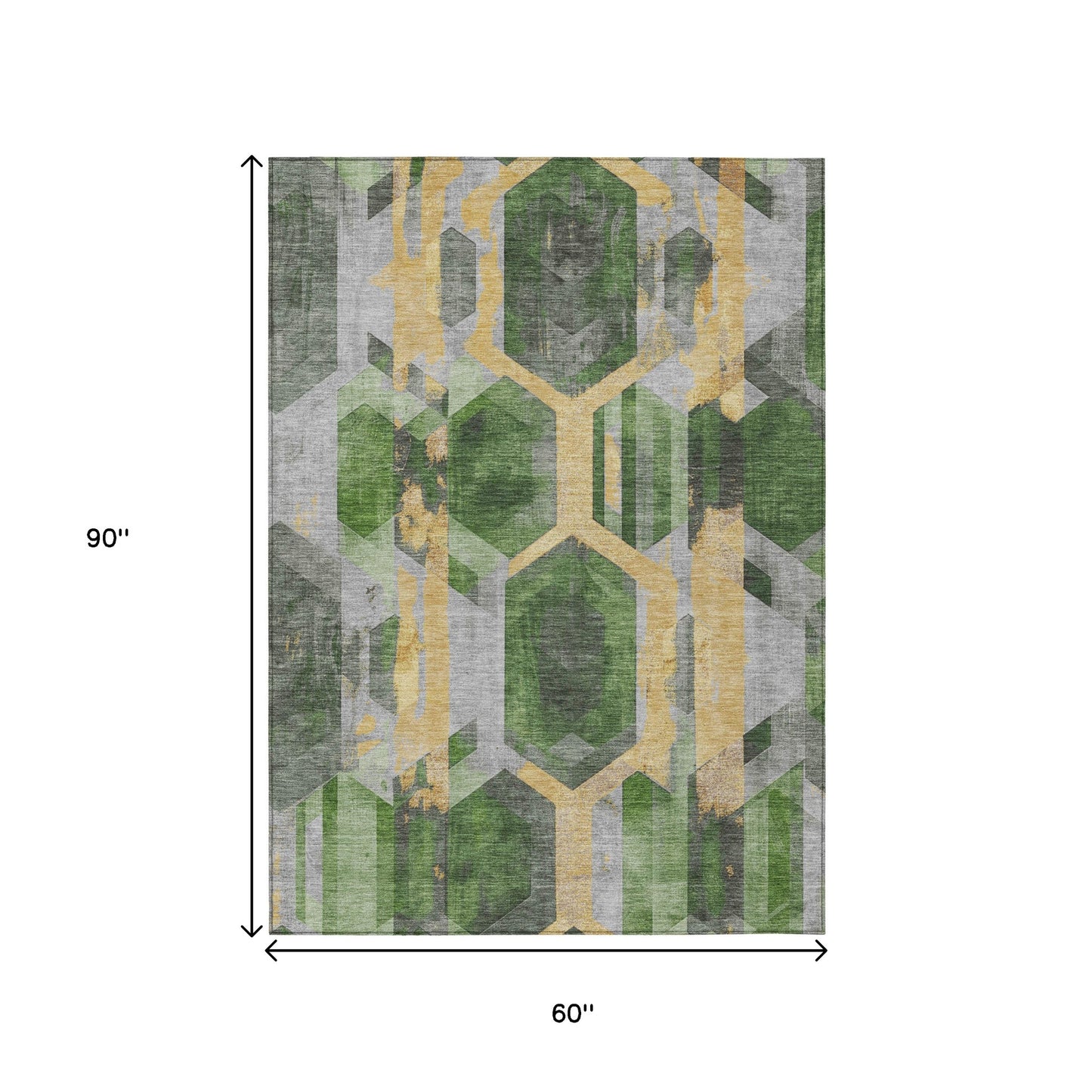 5' X 8' Green Gold And Silver Geometric Washable Indoor Outdoor Area Rug