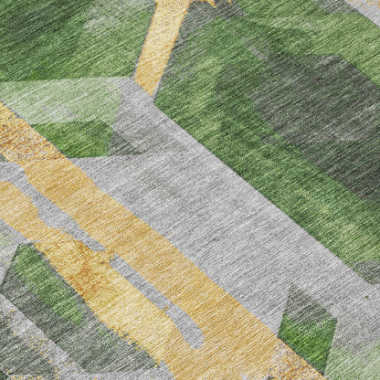 5' X 8' Green Gold And Silver Geometric Washable Indoor Outdoor Area Rug