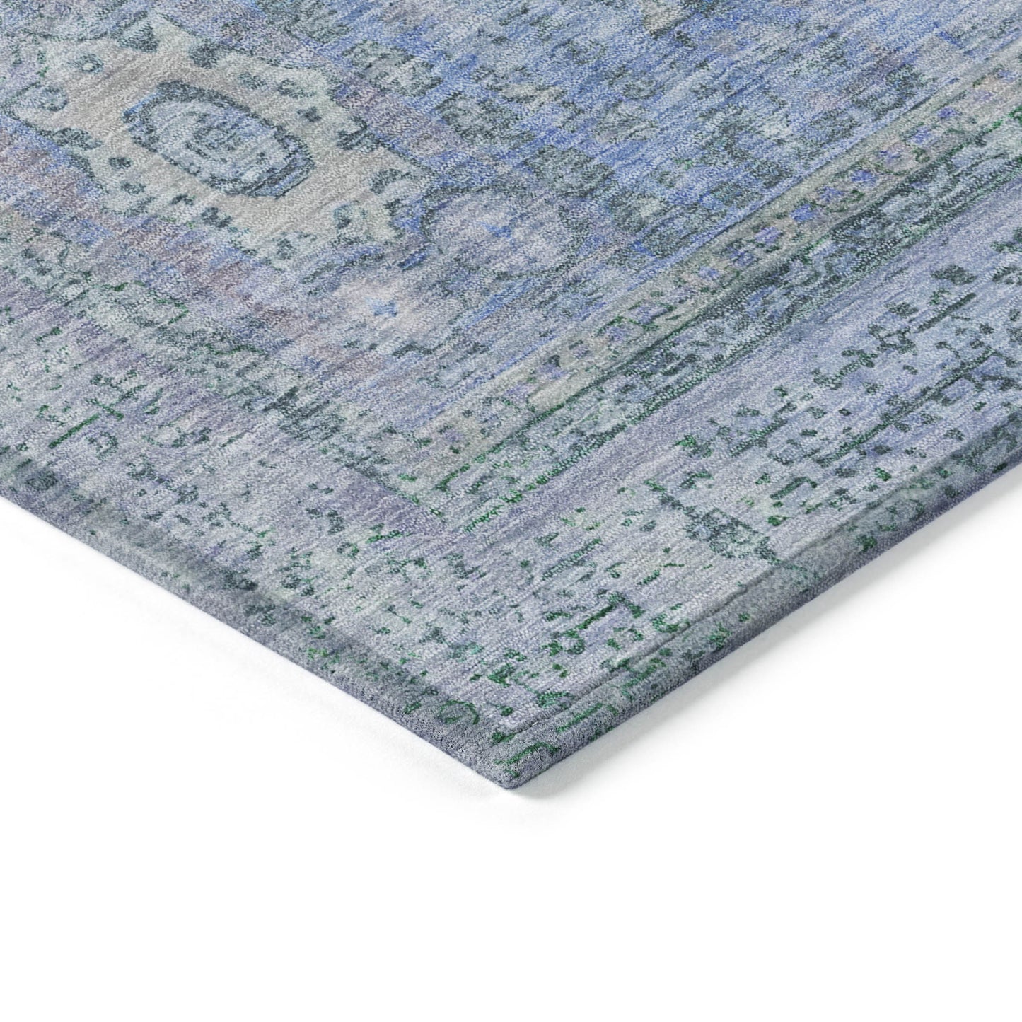 8' Blue And Ivory Round Floral Medallion Washable Indoor Outdoor Area Rug