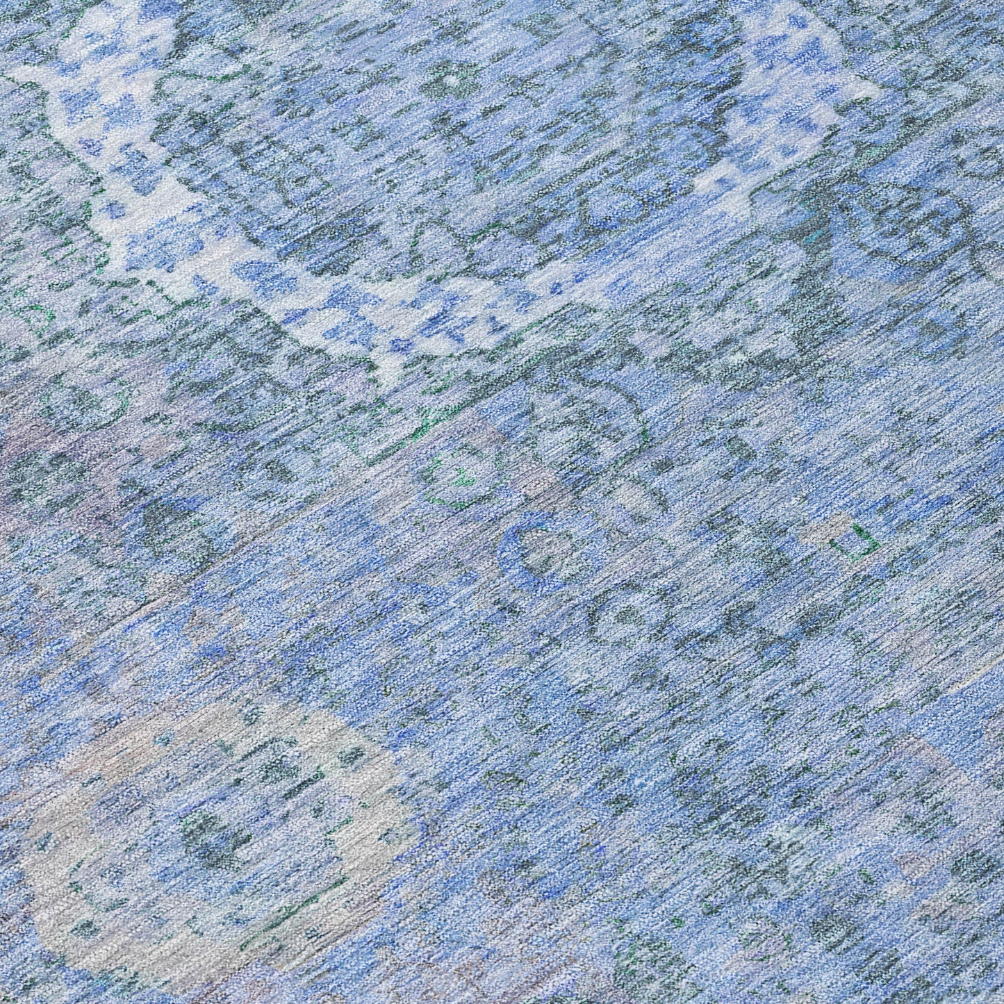 8' Blue And Ivory Round Floral Medallion Washable Indoor Outdoor Area Rug