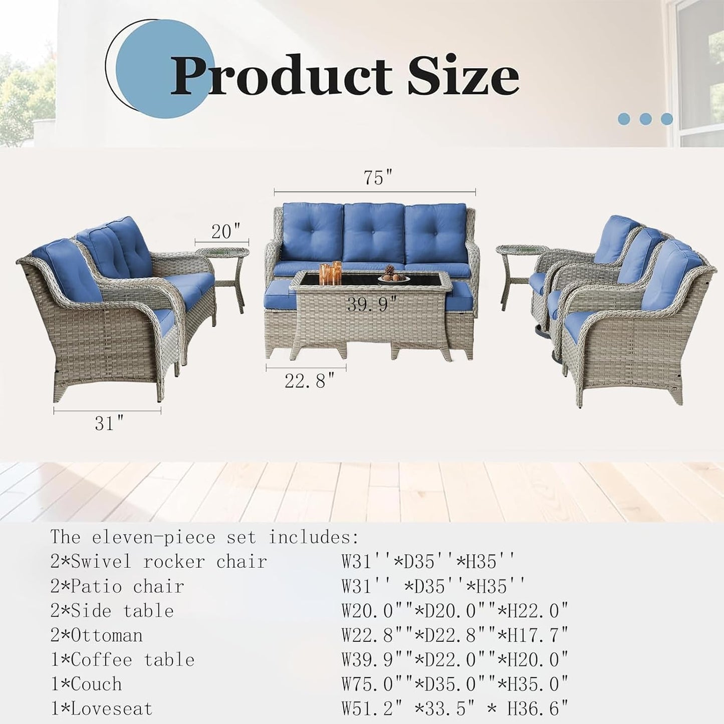 Cozy 11 Piece Outdoor Furniture Set with Swivel Chairs