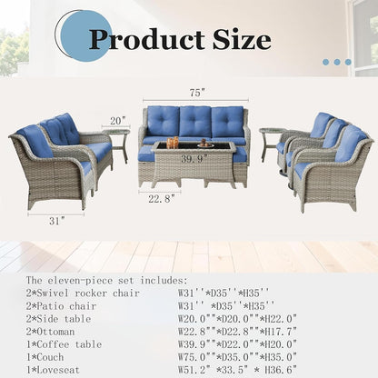 Cozy 11 Piece Outdoor Furniture Set with Swivel Chairs