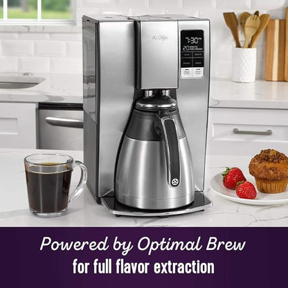 Mr. Coffee 10-Cup Programmable Coffee Maker, Insulated Thermal Carafe, Brew Strength Selection, Brew Now or Later, Stainless Steel