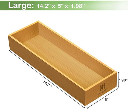 Bamboo Drawer Silverware Organizer, Silverware Tray, Flatware Organizer, Bamboo Storage Box Suitable for Office, Bathroom and other objects storage (14.2"x5"x2"-Set of 2)