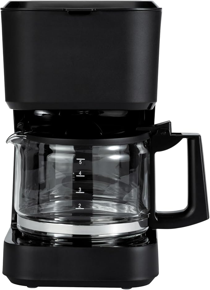 Basics 5 Cup Drip Coffee Maker, Coffee Machine with Glass Coffee Pot (0.8 Qt), Auto Shut-off, Auto Pause, Removable Filter Basket, Matte Black