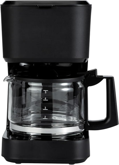 Basics 5 Cup Drip Coffee Maker, Coffee Machine with Glass Coffee Pot (0.8 Qt), Auto Shut-off, Auto Pause, Removable Filter Basket, Matte Black