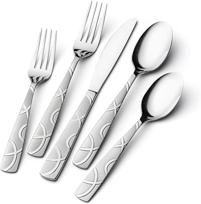 HIKAA 40PCS Stainless Steel Silverware Set, Modern Flatware Set for Kitchen, Mirror Polished Cutlery Set with Forks, Spoons and Knives，Dishwasher Safe