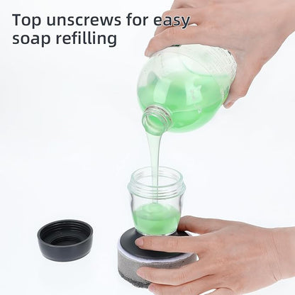 Dish Brush with Soap Dispenser, Kitchen Scrub Brush for Dishes Pots Pans Sink Cleaning, Dish Scrubber with Holder Set (2-Pack Combo Set)