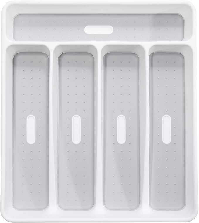 Madesmart Classic Small Silverware Tray - White | CLASSIC COLLECTION | 5-Compartments  | Icons help sort Flatware, Utensils and Cutlery | Soft-grip Lining and Non-slip Feet | BPA-Fre e