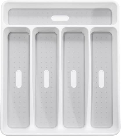 Madesmart Classic Small Silverware Tray - White | CLASSIC COLLECTION | 5-Compartments  | Icons help sort Flatware, Utensils and Cutlery | Soft-grip Lining and Non-slip Feet | BPA-Fre e