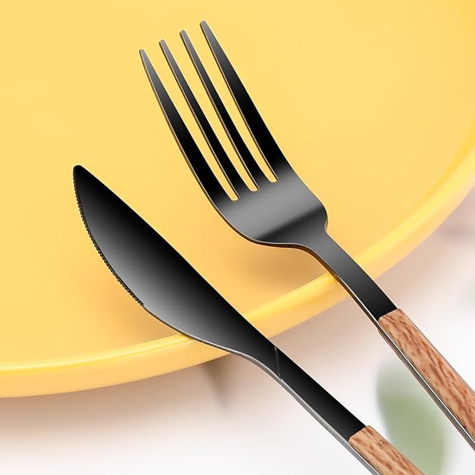 Stainless Steel Flatware Set for 4, Cutlery Utensils Set Include Knives/Forks/Spoons Service for 4, Mirror Polished and Dishwasher Safe (b lack)