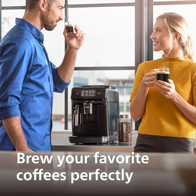 Philips 1200 Series Fully Automatic Espresso Machine, Classic Milk Frother, 2 Coffee Varieties, Intuitive Touch Display, 100% Ceramic Grinder, AquaClean Filter, Aroma Seal, Black (EP1220/04)