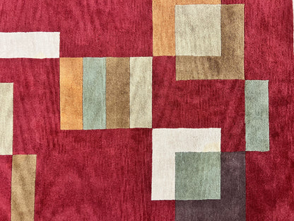 Indo Tibetan Modern Rug 5x8, Abstract Rug 5 x 8 ft, Red Multicolor Wool Handmade Contemporary Area Rug-3