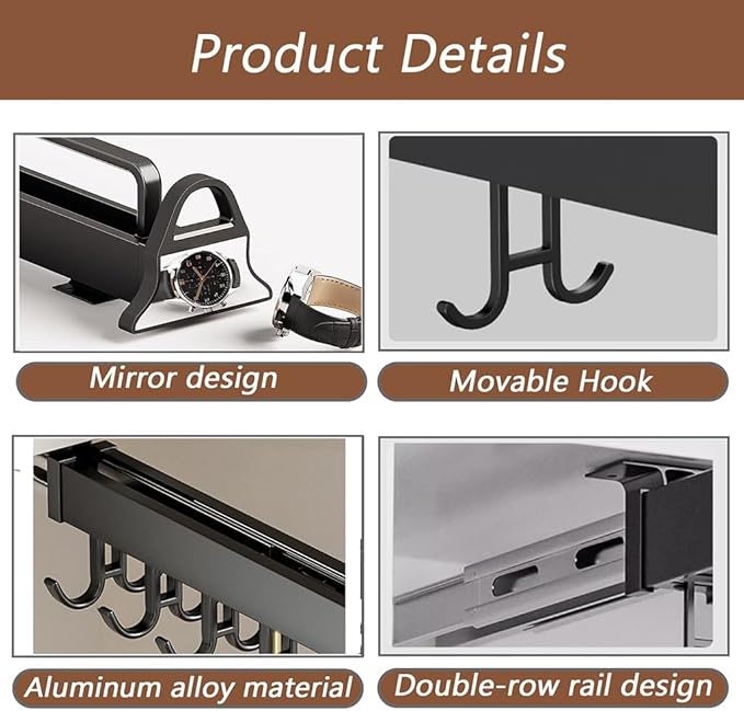 Hanging Pot Rack with 8 Hook for Cabinet 18inch Pull Out Pot and Pan organizer Adjustable Pot Racks with Sliding Rail Storage Utility Rack Used for Kitchen/Closet/Cupboard,Load 75LBS