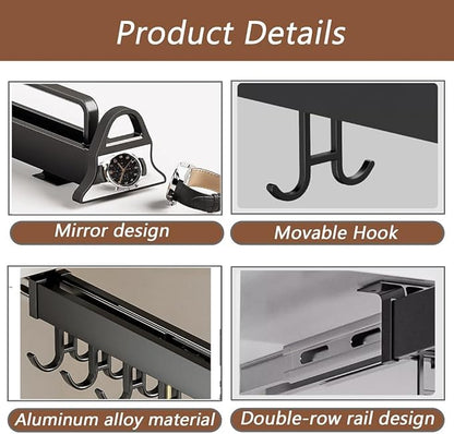 Hanging Pot Rack with 8 Hook for Cabinet 18inch Pull Out Pot and Pan organizer Adjustable Pot Racks with Sliding Rail Storage Utility Rack Used for Kitchen/Closet/Cupboard,Load 75LBS