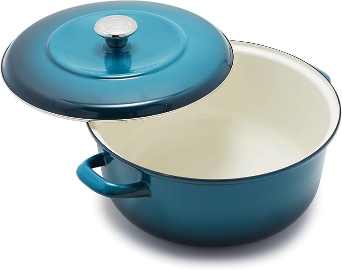 Merten & Storck German Enameled Iron, Round 5.3QT Dutch Oven Pot with Lid, Aegean Teal