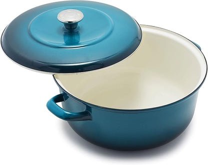 Merten & Storck German Enameled Iron, Round 5.3QT Dutch Oven Pot with Lid, Aegean Teal