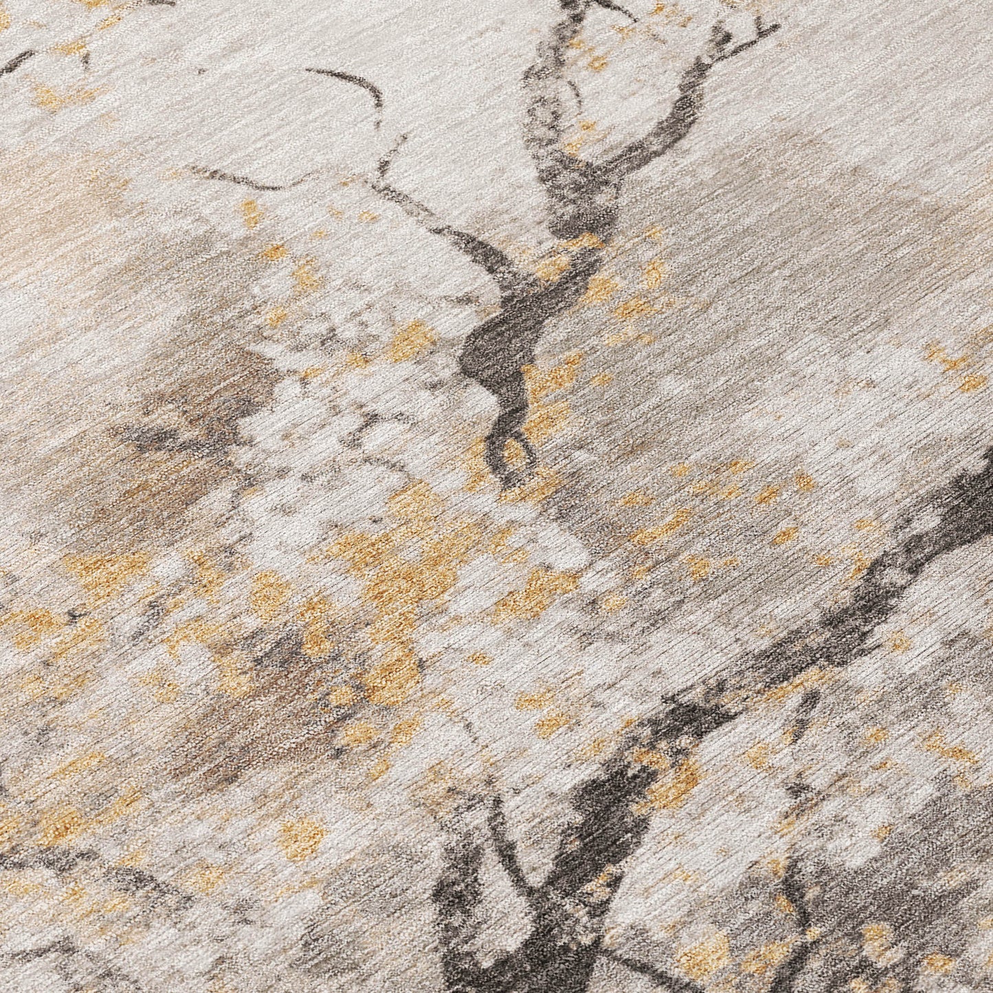 8' X 10' Beige Charcoal And Gold Floral Washable Indoor Outdoor Area Rug