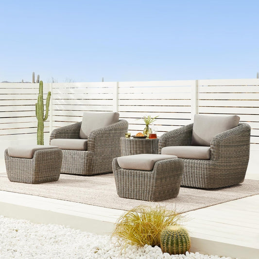 5 Pieces Patio Wicker Furniture Set, Outdoor Rattan Bistro Set with Removable Thickened Cushions, Fully Assembled(Gray Cushions with Brownish Gray Wicker)-0