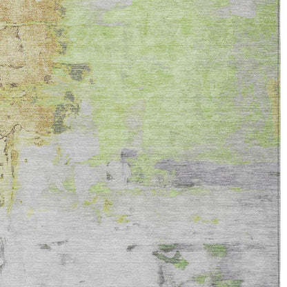 5' X 8' Artichoke Green And Gold Abstract Washable Indoor Outdoor Area Rug