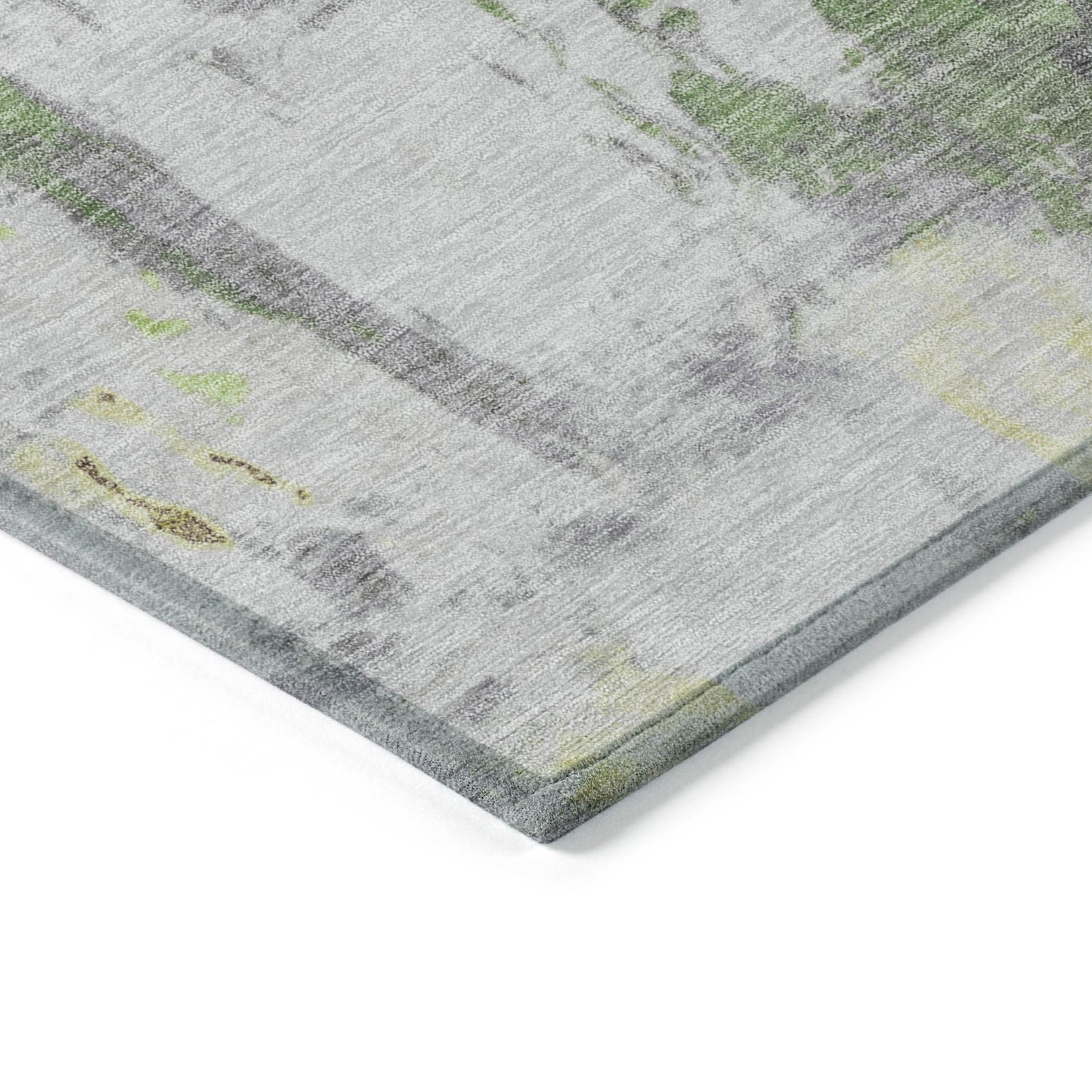 5' X 8' Artichoke Green And Gold Abstract Washable Indoor Outdoor Area Rug