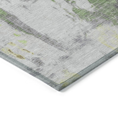 5' X 8' Artichoke Green And Gold Abstract Washable Indoor Outdoor Area Rug