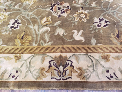 8x10 Rug - Plush Tibetan Rug - Green & Beige Floral Rug - Large Handmade Wool Rug - 250x300 Carpet