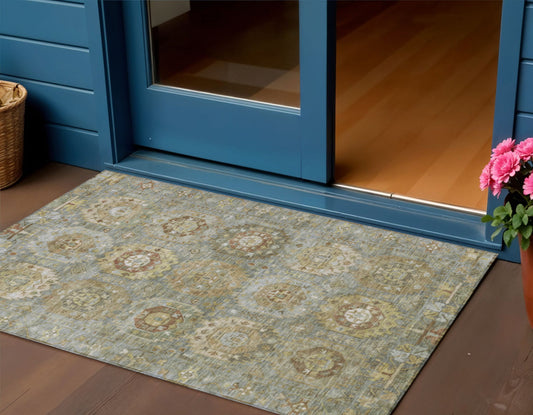 3' X 5' Sage Brown And Taupe Medallion Washable Indoor Outdoor Area Rug