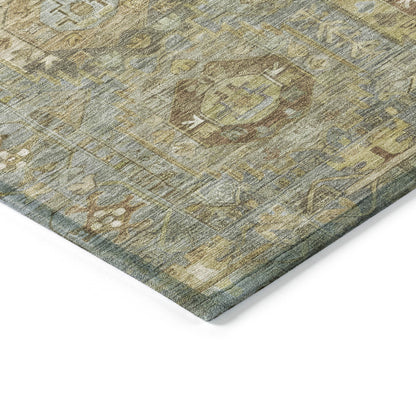 3' X 5' Sage Brown And Taupe Medallion Washable Indoor Outdoor Area Rug