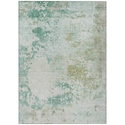8' X 10' Beige Teal Blue And Ivory Abstract Washable Indoor Outdoor Area Rug