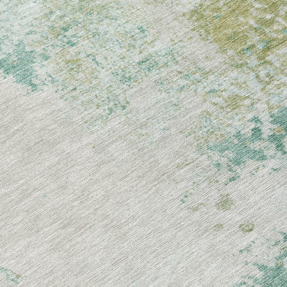 8' X 10' Beige Teal Blue And Ivory Abstract Washable Indoor Outdoor Area Rug