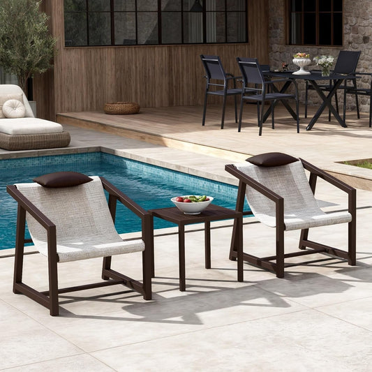 3 Pieces Patio Conversation Bistro Set, Textile Patio Furniture Set with Side Table & Headrest Pillows, Outdoor Sectional Sofa for Patio, Balcony, Backyard, Garden, Poolside-0