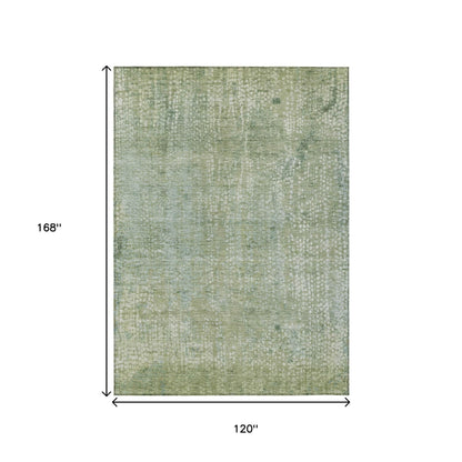 10' X 14' Green And Ivory Abstract Washable Indoor Outdoor Area Rug